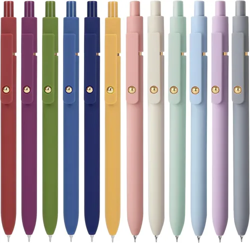 FIOVER 12 unidades de bolígrafos de gel, bolígrafo de escritura suave de punta media de 0.7 mm, tinta de gel negra para diario, suministros para