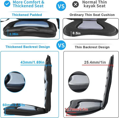 Miniatura 5 de Asiento de kayak acolchado de lujo para barco de pesca, asiento de canoa sentado en la parte superior, cómodo soporte de respaldo universal