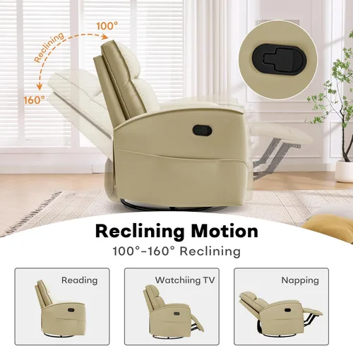 Miniatura 5 de HAOMARKETS Silla reclinable basculante giratoria, sillón reclinable manual de imitación de cuero para adultos, sofá reclinable para cuarto del bebé