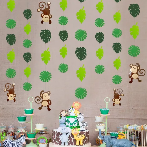 Miniatura 5 de Guirnalda de recortes de hojas de palma de mono, decoración de fiesta de selva, monos, decoraciones de pared colgantes para niños, decoración