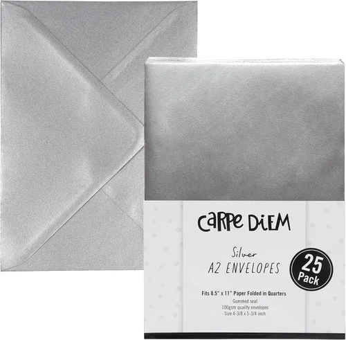 Miniatura 2 de Pukka Pad, Carpe Diem - Sobres engomados para tarjetas de felicitación e invitaciones, paquete de 25 sobres plateados, A2, 4.38 x 5.75 pulgadas