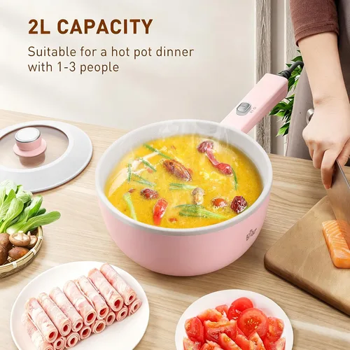 Miniatura 6 de Bear Olla caliente antiadherente 2L, 1000W Olla de cocina portátil multifuncional, fideos rápidos eléctricos, sartenes antiadherentes para carne