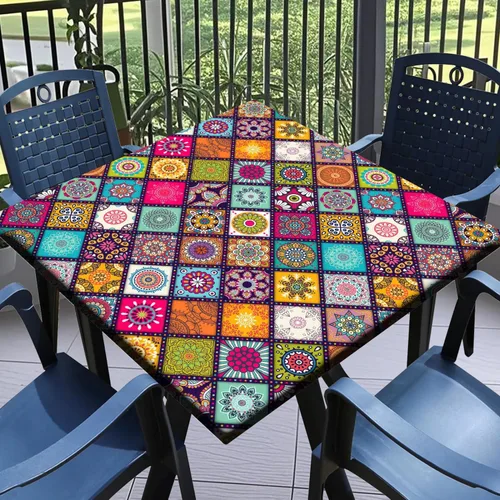 Miniatura 17 de Round Fitted Tablecloth with Elastic Outdoor Table Cover Round Elastic Tablecloths for Tables Waterproof Wipeable Table Cloths for