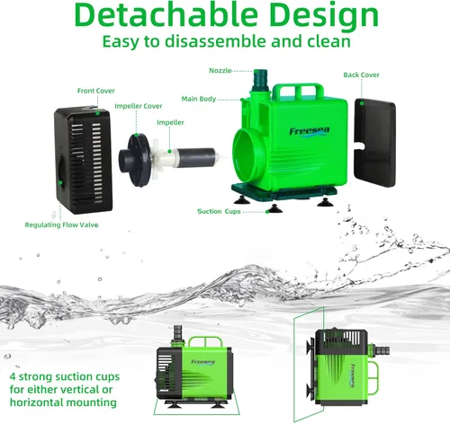 Miniatura 4 de FREESEA Bomba de agua sumergible para estanque: 1350GPH 150W Bomba de fuente con tubo de 6.6 pies para acuario pecera cascada hidropoica
