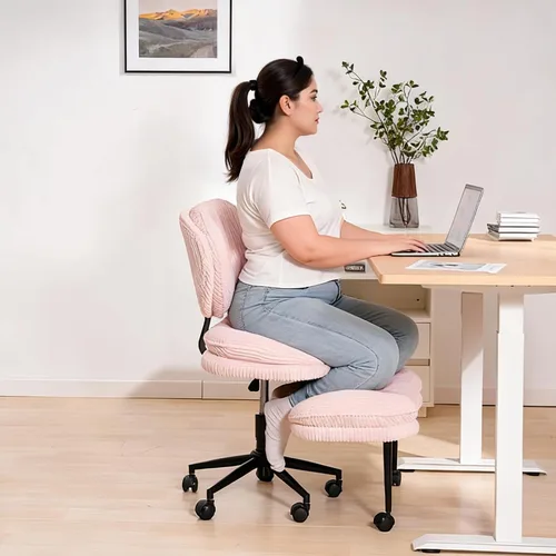 Miniatura 10 de Silla de oficina extra ancha y alta con patas cruzadas, asiento de nube profundamente acolchado, soporte ergonómico para respaldo, altura ajustable