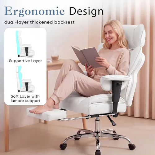 Miniatura 4 de DUMOS Silla de escritorio grande y alta para oficina en casa, silla de computadora para juegos, silla ergonómica ejecutiva con reposapiés, respaldo