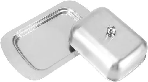 Miniatura 7 de Alvinlite Mantequillera de acero inoxidable, bandeja de mantequilla de doble cubierta, contenedor de pan de queso con tapa, accesorios para encimera