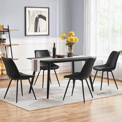 Miniatura 2 de Yaheetech Juego de 4 sillas de comedor modernas tapizadas con asiento de piel sintética y patas de metal para el hogar, cocina, diseño sin brazos