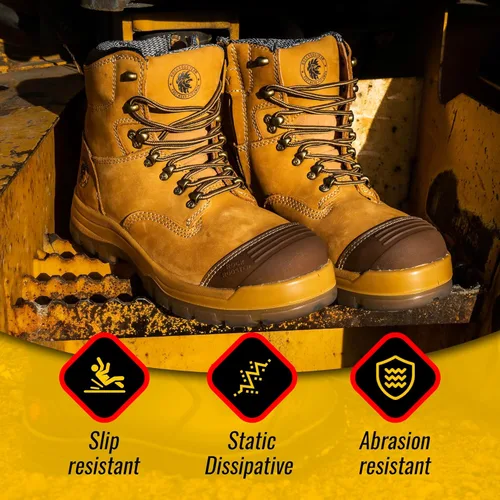 Miniatura 5 de ROCKROOSTER Botas de trabajo para hombre, 7 pulgadas, puntera de acero, cremallera lateral, zapatos de cuero, control estático, transpirables