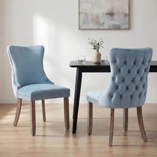 Miniatura 16 de OVENTA Juego de 4 sillas de comedor modernas tapizadas con respaldo completo, sillas de comedor de terciopelo dorado con patas de madera maciza