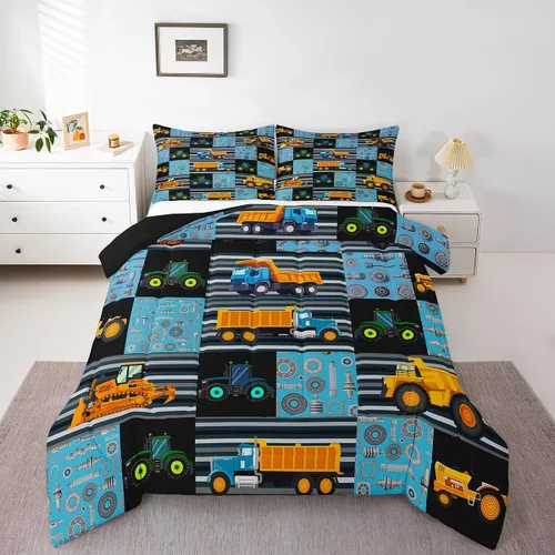 Miniatura 12 de Erosebridal Juego de edredón de coches tamaño individual para niños y niños, juegos de edredón de helicóptero de avión, ropa de cama de globo