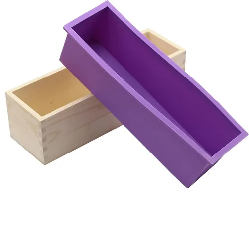 Miniatura 5 de Molde de Pan de Jabón de Silicona Rectangular Flexible con Caja de Madera para Suministros de Fabricación de Jabón de 42oz.. Morado