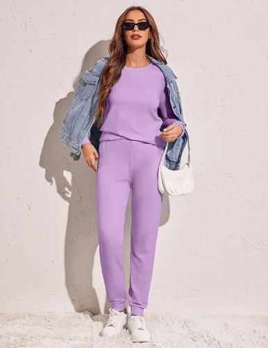 Miniatura 283 de Ekouaer Conjunto de pijama de manga larga para mujer, ropa de dormir suave con cuello redondo y bolsillos