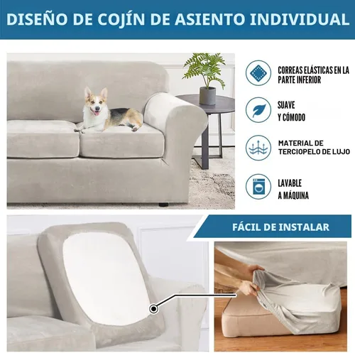 Miniatura 6 de H.VERSAILTEX Funda de terciopelo moderna de felpa de 4 piezas de alta elasticidad para sofá, protector de muebles de ajuste perfecto, funda de Avena
