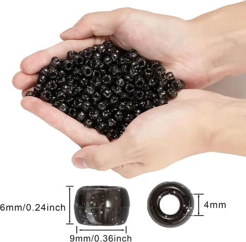 Miniatura 2 de Cuentas de pony con purpurina negra (1200 piezas 6x9mm), cuentas de pony a granel para pulseras, collares, fabricación de joyas, suministros