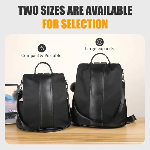 Miniatura 7 de Mochila impermeable liviana de nailon antirrobo para mujer, Negro, M