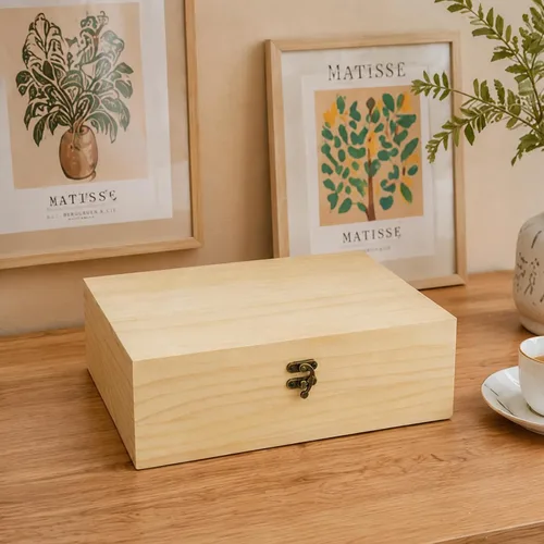 Miniatura 3 de JJSQ - Caja de almacenamiento grande de madera con tapa con bisagras, rectangular, sin terminar, sin pintar, caja de almacenamiento de madera