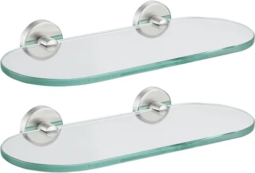 Miniatura 12 de JQK Estante de vidrio para baño dorado, almacenamiento de ducha de vidrio templado de 20 por 5 pulgadas, montaje de pared dorado cepillado de acero