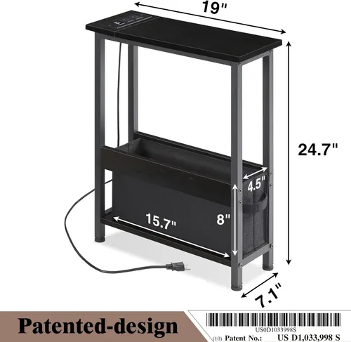 Miniatura 3 de BAMGROW Mesa auxiliar de carga delgada con almacenamiento, para espacios pequeños y dormitorio (negro)