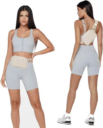 Miniatura 2 de Riñonera con Correa de Cintura Bolso de Cadera para Correr, Senderismo, Viajes, Entrenamiento, Correa Ajustable para Mujeres, Beige, Elegante