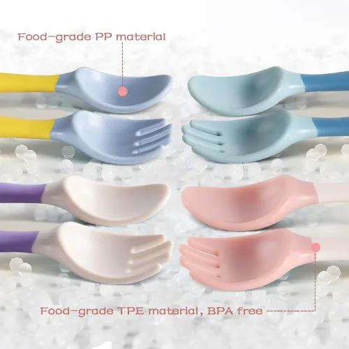 Miniatura 7 de Utensilios para bebé, cucharas y tenedores, cubiertos de autoalimentación flexibles para niños pequeños con estuche de viaje, apto para encías