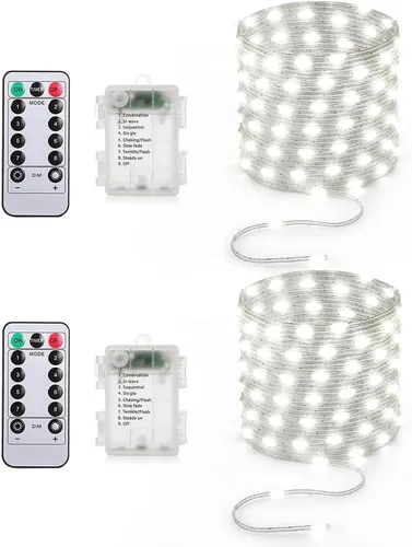 Miniatura 21 de Luces de Cadena de 33 pies que Funcionan con Batería, 100 Luces de Cadena de Hadas LED Alimentadas por Batería con Control Remoto y Temporizador