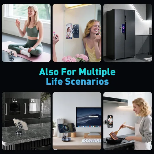 Miniatura 6 de Soporte magnético para espejo de ducha para teléfono para iPhone 17-12 y todos los teléfonos; vidrio, cocina, ventana, baño; plegable y extraíble