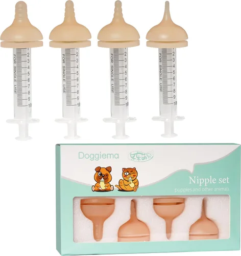 Miniatura 10 de Doggiema Botella de alimentación para cachorros, pezón de alimentación de silicona y jeringas para todas las razas de cachorros y otros animales