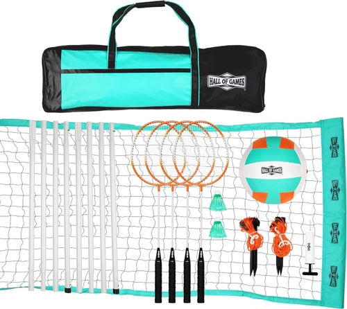 Hall of Games Red de voleibol y bádminton al aire libre con bolsa de transporte, juego de accesorios y postes de acero ajustables perfectos para
