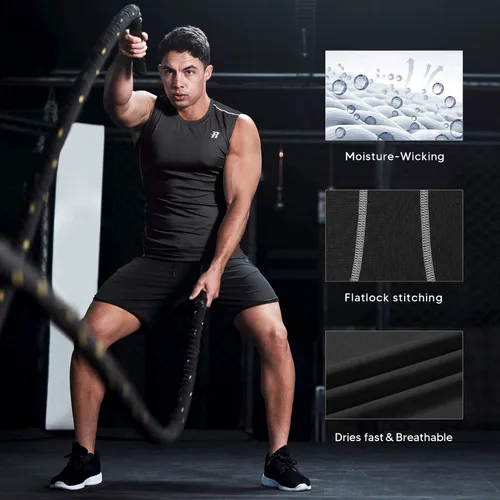 Miniatura 6 de Runhit Paquete de 3 camisetas de compresión sin mangas para hombres, entrenamiento deportivo, sin mangas, camiseta de compresión para hombres