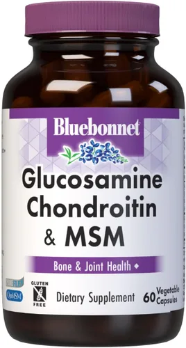 Bluebonnet Nutrition Glucosamina condroitina y MSM, glucosamina, salud ósea y articular*, sin OMG, sin gluten, sin soja, sin lácteos, 60 cápsulas