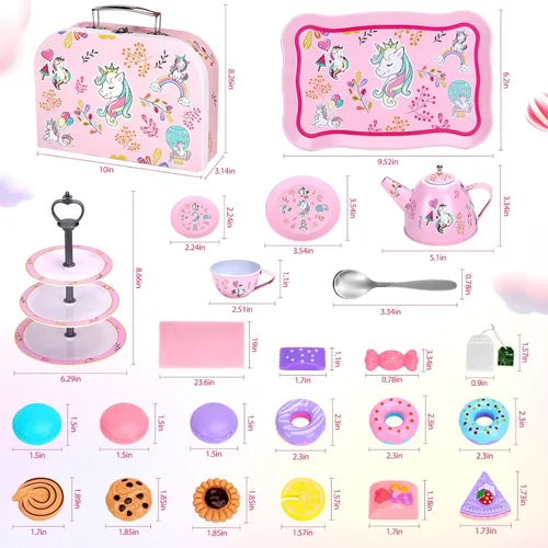 Miniatura 4 de Juego de Té Juguetes para Niñas 36 piezas, Juego de Fiesta de Té de Unicornio de Hojalata Juguete de Juego de Simulación Regalos para Niñas Pequeñas
