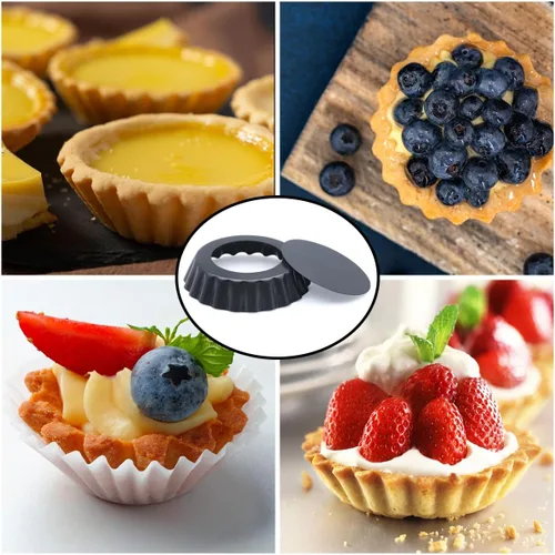 Miniatura 5 de 12 moldes para tarta de huevo, 3 pulgadas mini sartenes con botella suelta, mini conchas antiadherentes, latas de tarta estriadas quiche de acero al
