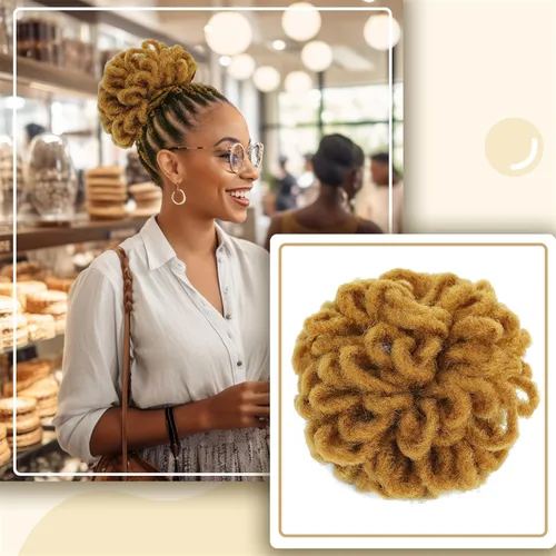 Miniatura 20 de DreadLocks Chignons Afro High Puff Cola de Caballo con Cordón Moño de Cabello Postizos Faux Locs Chignons con Clip Cola de Caballo para Mujeres