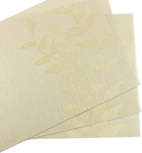 Miniatura 3 de Juego de 6 manteles individuales de vinilo dorado con diseño floral resistente al calor para mesa de comedor, interiores y exteriores, tejido