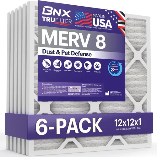 Miniatura 45 de BNX TruFilter 20x25x1 Filtro de Aire MERV 8 (Paquete de 6) - FABRICADO EN EE.UU. – Defensa contra Polvo y Mascotas Filtros Plisados Electrostáticos
