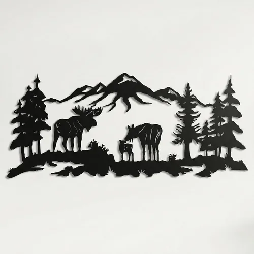 Arte de pared de metal, arte de alce, arte de pared natural, decoración de árbol, decoración de pared para el hogar y sala de estar (24 pulgadas de