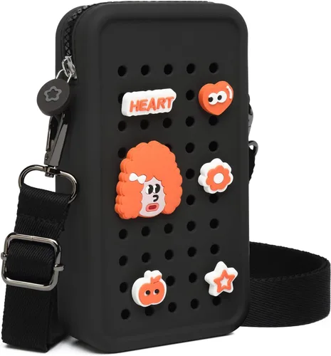 Bonita bolsa cruzada pequeña con dijes, bolso de silicona para teléfono celular para niñas, bolsa de teléfono para mujer con correa ajustable