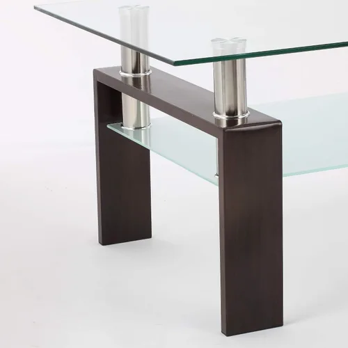 Miniatura 9 de IANIYA El rectángulo negro de la nuez moderó la tabla de centro de cristal moderada de las piernas del tubo del metal Negro Nuez (Black Walnut)