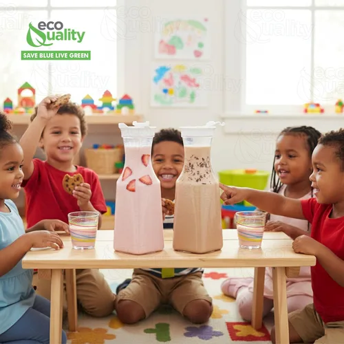 Miniatura 5 de EcoQuality Jarra de agua de plástico transparente de 54 onzas con tapa abatible, 1 paquete, botella de base cuadrada con boquilla para barra