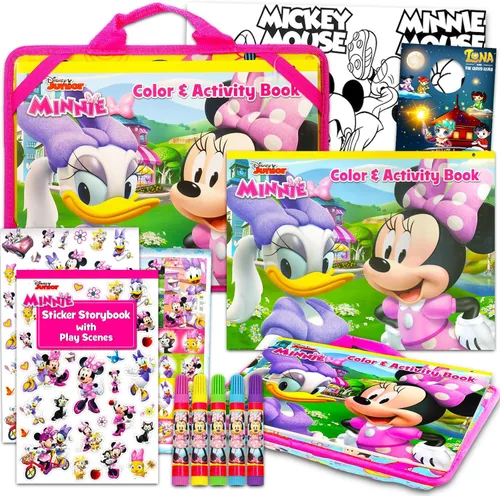 Disney Minnie Mouse - Juego de actividades de escritorio para niños, paquete con kit de arte de Minnie Mouse con escritorio de regazo, páginas para