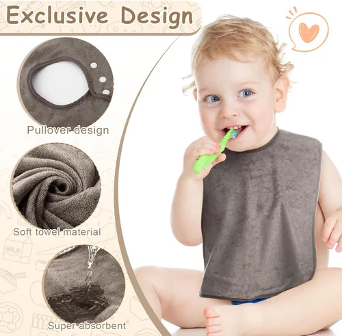 Miniatura 3 de Hercicy Baberos de cobertura completa con capucha para bebés y niños pequeños de felpa con botón de presión para niños de 0 a 4 años, unisex