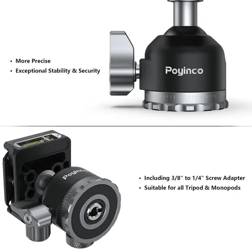 Miniatura 3 de Trípode mini cabeza de bola panorámica giratoria de 360 grados con placa de zapata rápida de tornillo de 1/4 pulgadas, para trípode monopié