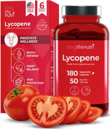 Lycopene 50mg 180 cápsulas vegetarianas | Suplemento de salud | Extracto de tomate natural sin OMG | Polvo puro