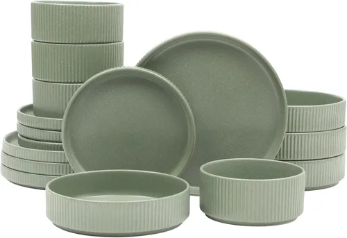 Miniatura 18 de Gibson Elite Peach Orchard 12-Piece New Bone China Dinnerware Set Service for 4, Embossed Fluted Plates and Bowls, Dishwasher and Microwave Safe