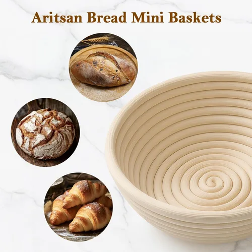 Miniatura 9 de Paquete de 6 mini cestas Banneton a prueba de pan de 5 pulgadas, mini suministros para hornear masa madre, pequeñas cestas a prueba de Banneton