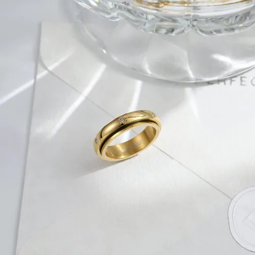 Miniatura 5 de LOXUAKAM Anillos para mujer, chapados en oro de 14 quilates, antiansiedad, con circonitas cúbicas, anillos para aliviar la ansiedad, promesa