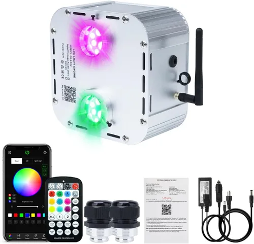 Miniatura 12 de AKEPO 4 Color 36W RGBW Luz de Fibra Óptica Parpadeante Solo Fuente de Luz, 4 Puertos RGBW Parpadeante + Activado por Música + Control a través