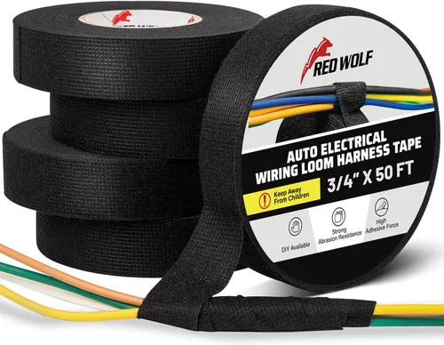 RED WOLF Cinta para Arnés de Cableado de Alta Temperatura Cable de Alambre Cinta de Tela Autoadhesiva para Protección de Envoltura de Arnés