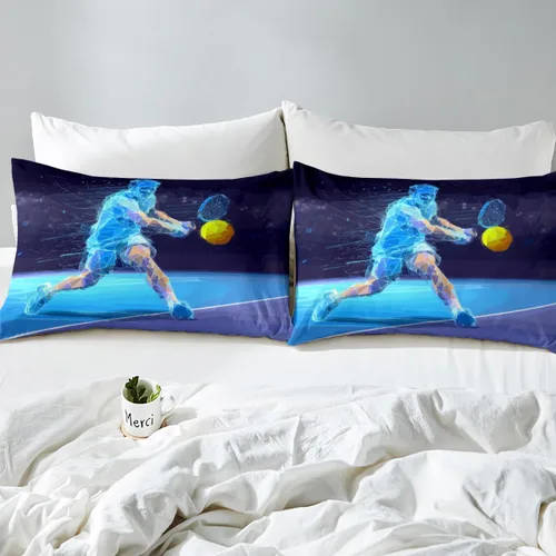 Miniatura 7 de Erosebridal Juego de ropa de cama con pelota de tenis para niños, funda de edredón con temática de juegos deportivos, tamaño individual para niños
